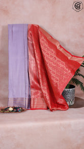 Carolina Blue & Red Kanchipuram Silk Saree