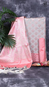 Grey and Baby Pink Silk Contrast Zari Woven Banaras Salwar