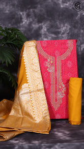 Pink & Mustard Yellow Rayon Silk Bandhini Printed Designer Salwar