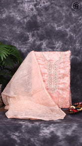 Peach and pink Chanderi Silk Pearl Zardosi White Stone Golden Outline Pattern Designer Salwar