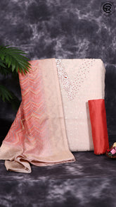 Off-White Cream & Orange Gold Tissue Silk Pearl Embroidered Designer Salwar