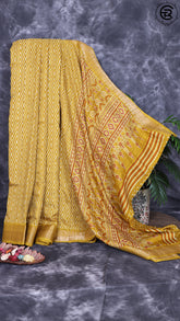 Mustard Yellow Diamond Viscose Dola Silk Saree