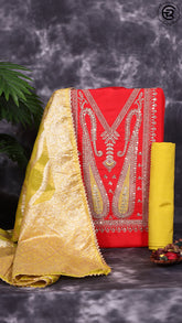 Red & Yellowish Green Silk Gota Patti Zardosi Designer Salwar