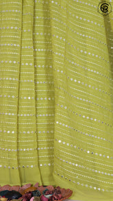 Lime Green Mirror Sequined Designer Georgette Saree