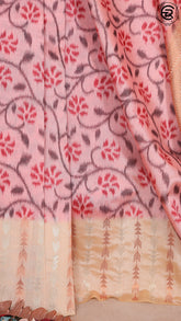 Pink and Beige Floral Ikkat Semi Tussar Silk Saree