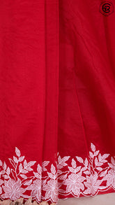 Red Embroidered Scallop Border Kora Organza Saree