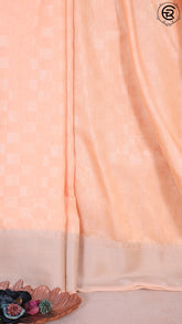 Peach Self Checked Pattern and Sequined Pallu Satin Silk Cotton Saree