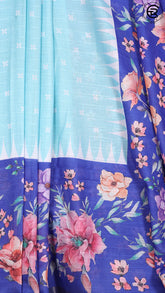 Sky Blue and Electric Blue Floral Butta and Digital Printed Pallu Fancy Georgette Saree