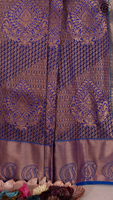 Royal Blue and Sky Blue Bridal Pure Kanchipuram Saree