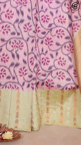 Blush Pink and Yellow Floral Ikkat Semi Tussar Silk Saree