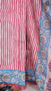 Pink Line Patterned with Multi Colored Floral Patterned Pallu Phulwari Silk Saree
