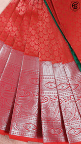 Crimson Red and Green Festive Kanchipuram Silk Saree