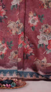 Barn Red and Green Contemporary Floral Summer Cotton Saree