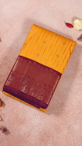 Honey Yellow and Byzantine Maroon Bridal Kanchipuram Silk Saree