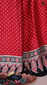 Red and Black Bandhini Ajrakh Luxury Satin Modal Silk Saree