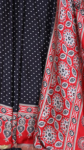 Black and Red Bandhini Ajrakh Luxury Satin Modal Silk Saree