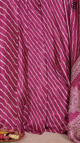 Deep Pink Line Patterned Ajrakh Modal Silk Saree ERA09