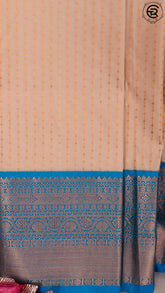 Cream and Sky Blue Bridal Pure Kanchipuram Saree