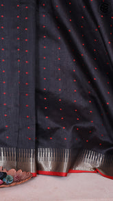 Black & Red Temple Zari Semi Tussar Saree