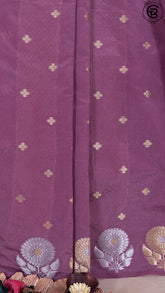Lavender Floral Open Border Banarasi Warm Silk Saree