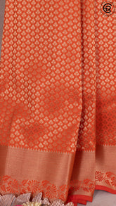 Tiger Orange Festive Silk Gold Zari Woven Clover Butta with Floral Design Border Kanchipuram Saree