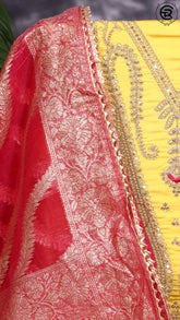 Yellow & Cerise Pink Silk Gota Patti Zardosi Designer Salwar