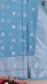 Pigeon Blue Semi Georgette Banarasi Warm Silk Saree