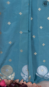 Steel Blue Floral Open Border Banarasi Warm Silk Saree