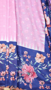 Taffy Pink and Space Blue Floral Butta and Digital Printed Pallu Fancy Georgette Saree