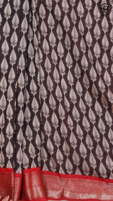 Brown and Red Leaf Patterned Ajrakh Munga Handloom Cotton Saree