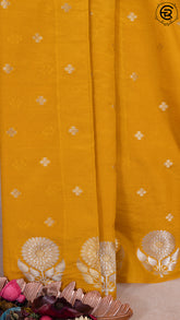 Mustard Yellow Floral Open Border Banarasi Warm Silk Saree