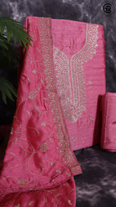 Thulian Pink Vichitra Silk Gold Brocade Stone Worked Designer Salwar