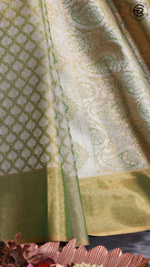 Moss Green and Silver Zari Pure Kanchipuram Tissue Silk Saree