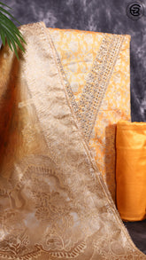 Amber Yellow Chanderi Silk Floral Zari Brocade Sequined Gotta Patti Work Designer Salwar