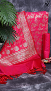 Rani Pink Silk Cotton Gold Silver Zari Woven Banaras Salwar