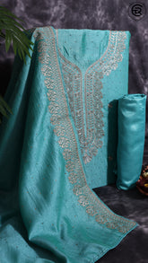 Dark Sage Green Vichitra Silk Gold Brocade Stone Worked Designer Salwar