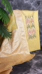 Golden Yellow Tissue Silk Pearl Embroidery Pattern Designer Salwar