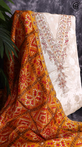 Off-White Cream Gold Tissue Silk Self-Patterned Designer Salwar