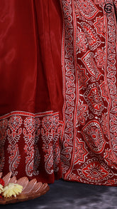 Maroon Ajrakh Modal Silk Saree - Hand Blocked Border & Pallu