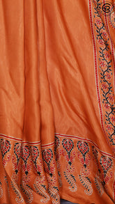 Amber Yellow Ajrakh Modal Silk Saree - Hand Blocked Border & Pallu