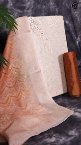 Off White Cream and Tawny Brown Gold Tissue Silk Pearl Embroidered Designer Salwar