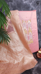 Pink and Gold Tissue Silk Pearl Embroidery Pattern Designer Salwar
