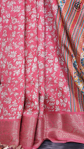 French Rose Pink Floral Pattern Viscose Dola Silk Saree