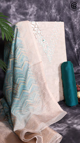 Off-White Cream & Green Gold Tissue Silk Pearl Embroidered Designer Salwar