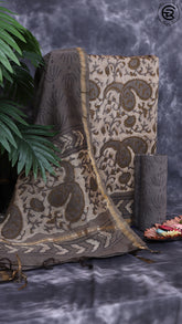 Caramel Brown and Black Chanderi Cotton Silk Floral Bagru Printed Salwar