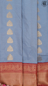 Turkish Blue and Red Bridal Kanchipuram Silk Saree