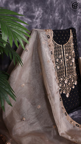 Black & Grey Silk Cotton Zari Butta Embroidered Designer Salwar