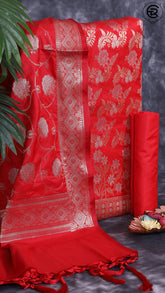 Imperial Red Silk Cotton Gold Silver Zari Woven Banaras Salwar