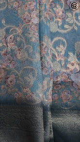 Blue and Teal Green Floral Jute Banarasi Saree ERA05