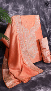 Light Tangerine Orange Rayon Silk Gold Brocade Stone Worked Designer Salwar